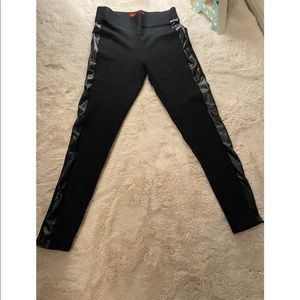 black leggings with leather stripes